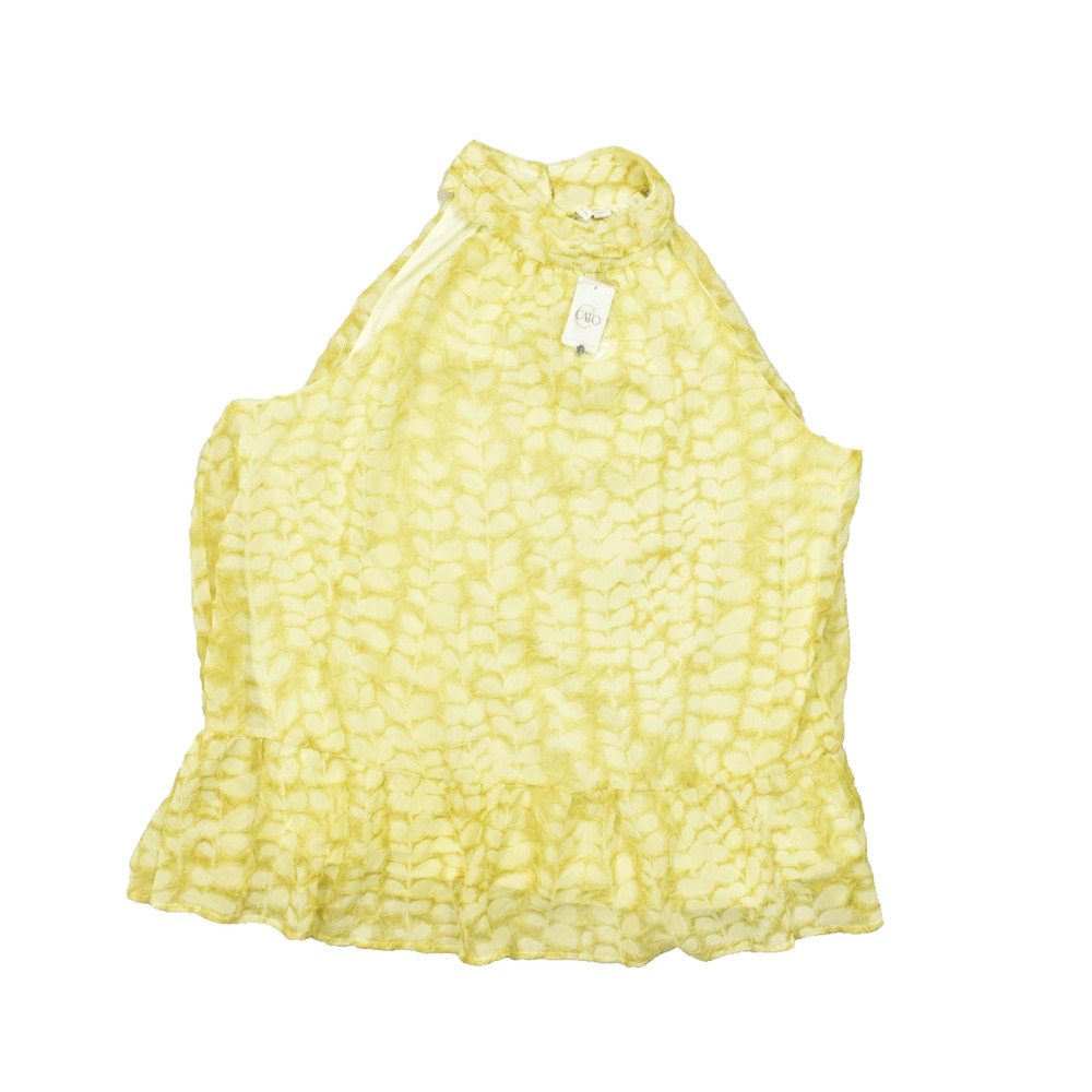 Cato Women XL Yellow Floral Halter Sleeveless Blouse Textured Ruffle Hem Top NEW